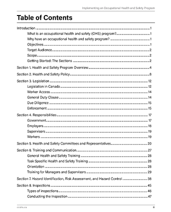 Snapshot of the publication's Table of Contents